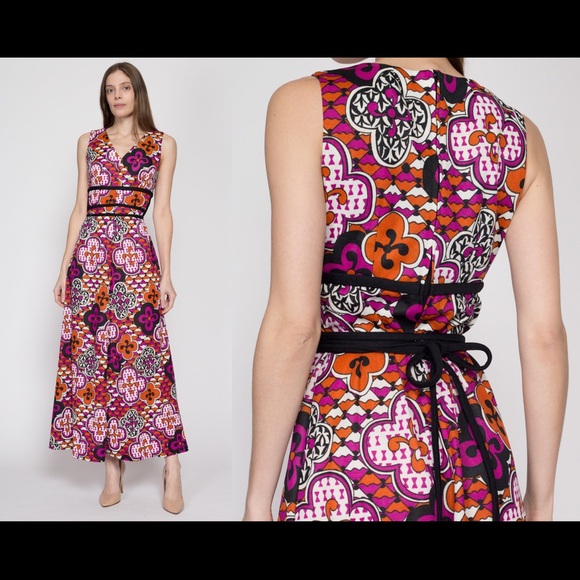 Vintage Dresses & Skirts - Vintage, Vibrant Multicolor Sleeveless Maxi Dress in Pucci-Esque style.